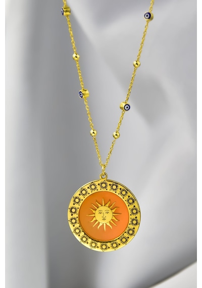 Papatya Silver 925 Ayar Gümüş Yunan Mitolojisi Helios Güneş Tanrısı Hayat Işığı Nazar Mineli Zincir Kolye