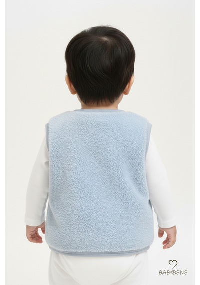 Babyden's 2 Li Welsoft Yelek Seti Erkek Bebek & Çocuk Peluş Yumuşak Kışlık Bebek Yeleği, Çıtçıtlı Ekru - Mavi