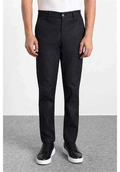 Süvari Siyah Slim Düz Armürlü Normal Bel Casual Pantolon Spn2020500019-s09