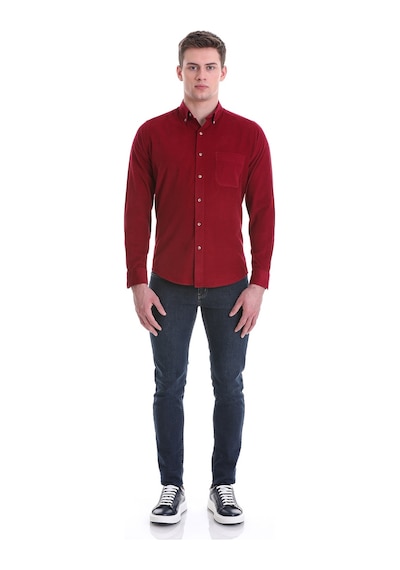 Hatemoğlu Bordo Slim Fit Düz 100% Pamuklu Düğmeli Yaka Uzun Kollu Klasik G Bordo