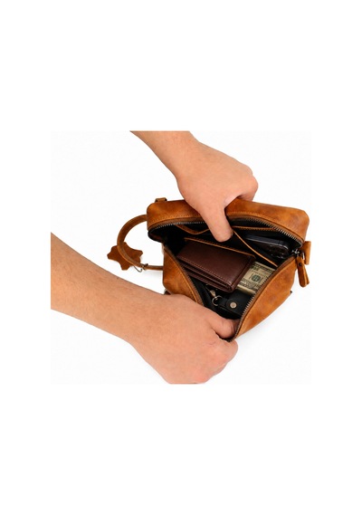 Alphaclub Bag Erkek Hakiki Deri Taba Fermuarlı El Ve Clutch Çanta