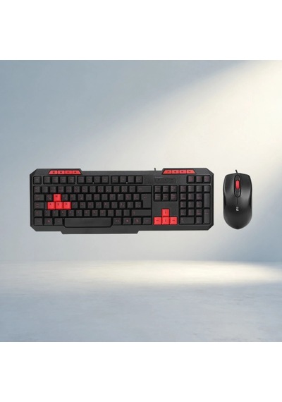 Kırmızı Tuşlu Usb Klavye Ve Mouse Seti Hızlı Ve Ergonomik Kullanım