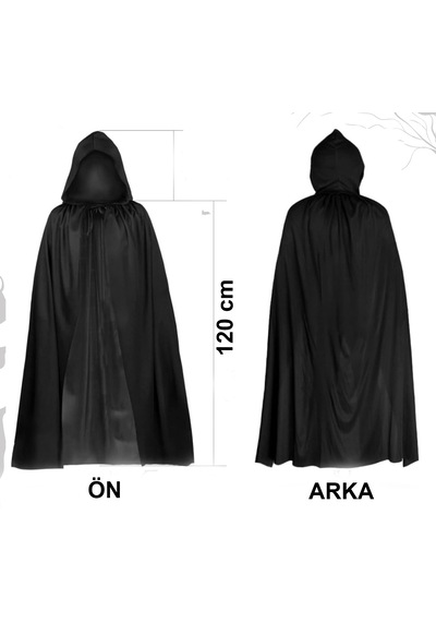 Siyah Uzun Pelerin 120 Cm Kapüşonlu Cosplay Ve Parti Kostümü 5691