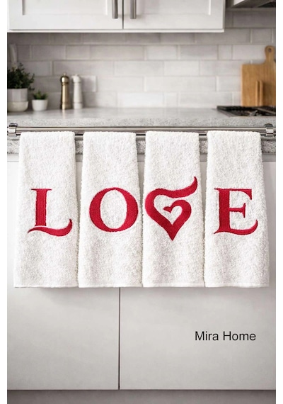 Love Nakışlı 4lü Mutfak Havlusu Seti 30x50 Cm Çok Renkli