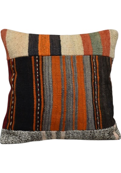 Zehra Abla Halı Yeni El Dokuma Patchwork Kırkyama Dekoratif Kilim Kırlent Yastık Kılıfı 6436 Çok Renkli