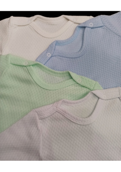 özdemirli bebe Uzun Kollu Çıtçıtlı Badi Bisiklet Yaka Body Hava Alır Kumaş Düz Renk Zıbın (4lü Paket) 0-48 Ay Arası