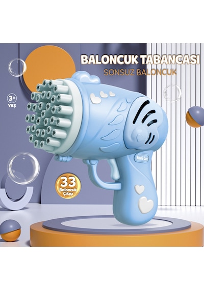 33 Kanal Işıklı Pilli Baloncuk Makinesi Köpük Tabancası Bubble Gun Machine - Mavi