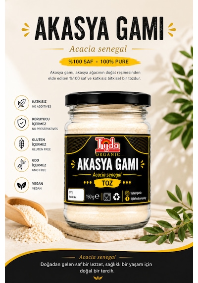 Akasya Gamı/arabic Gum/ Toz Arap Zamkı 150 Gr Lif Kaynağı Saf İçerik Acacia Senegal