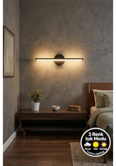 LumiaLighting Solaris Model 3 Renk Modu Siyah Salon Yatak Oturma Odası Duvar Apliği