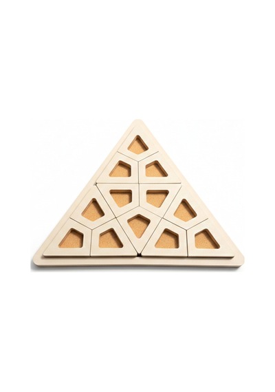 Montessori Eğitici Geometrik Puzzle Oyunu - El Yapımı Yapboz Puzzle Seti Gri Üçgen