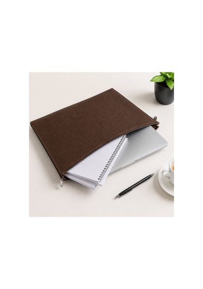 Zipcase 36x26 Cm Kalın Suni Deri Çift Dikişli Fermuarlı Laptop Ve Evrak Çantası Kahverengi Kahverengi