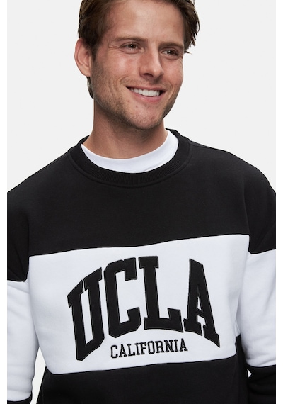 Ucla Archer Siyah Bisiklet Yaka Nakışlı Loose Fit Erkek Sweatshirt Siyah