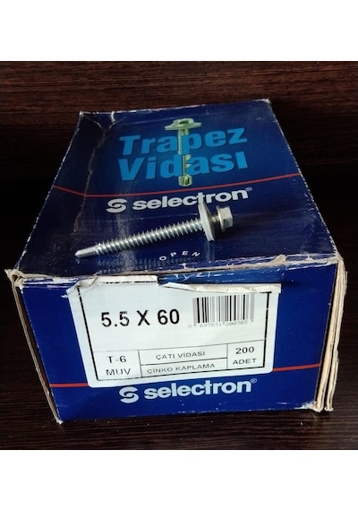 Selectron Trapez Vidası 5.5x60 Çatı Vidası T-6 Muv 200 Adet