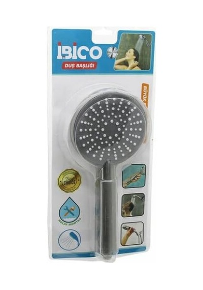 Premium Duş Başlığı, Yuvarlak 11cm, Kademeli Vakumlu, Krom-gri Gövde, Beyaz-gri Zemin, 14cm Saplı, Büyük Boy Diğer