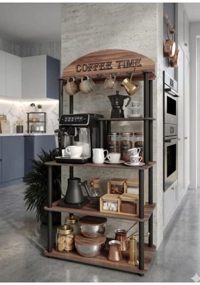 Kahve Köşesi Dolabı Çok Amaçlı Kitaplık 140x69x39 Cm Kahve Makinesi Standı, 1. Sınıf Mdf, Demonte Kolay Kurulum Ceviz Kahve Köşesi Dolabı Çok Amaçlı Kitaplık 140x69x39 Cm Kahve Makinesi Standı, 1. Sınıf Mdf, Demonte Kolay Kurulum Ceviz