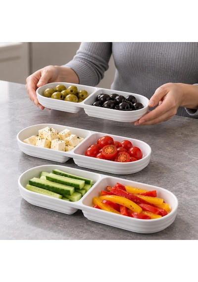 Lexroo 2 Bölmeli Porselen Çerezlik 3 Lü Set, 25,2 10 2,3 Cm Çok Renkli