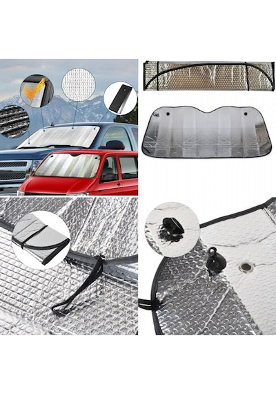 Güneşlik Minibüs Tipi Büyük Boy Metalize Alüminyum Oto Ön Cam Güneş Koruyucu Perde 70x150 CM