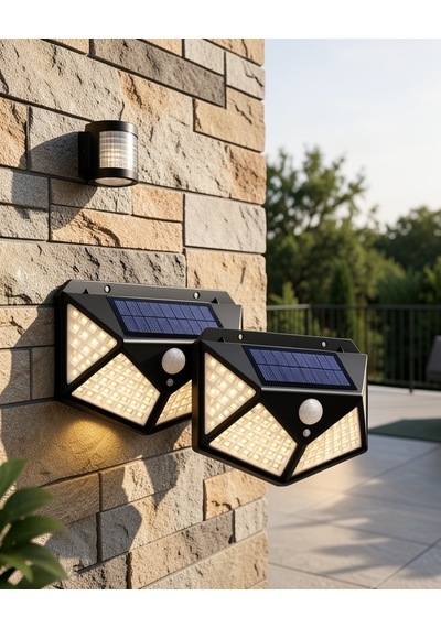 Solar Duvar Lambası 100 Led Ip65 Su Geçirmez Uczduvarlambası3-1 Çok Renkli