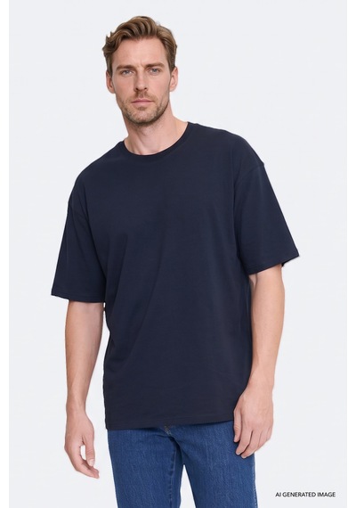 Ac&Co / Altınyıldız Classics Erkek Lacı %100 Pamuk Oversize Fit Rahat Kesim Bisiklet Yaka Basic Tişört