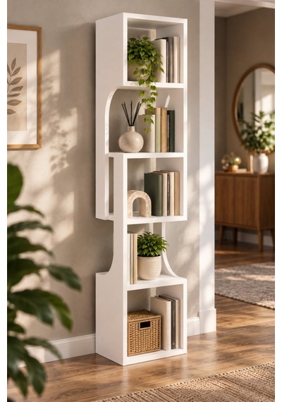 Sulorahome 5 Katlı Modern Beyaz Kitaplık Ve Dekoratif Raf Ünitesi Antrasit