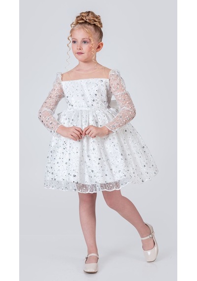 Mnk Baby & Kids Ruche Lipa Kız Çocuk Abiye M00783 Beyaz