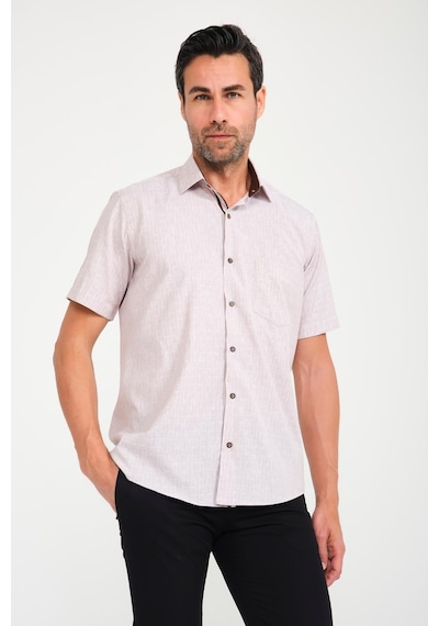 Klasik Kısa Kol Açık Zemin Kutu Desen Keten Cotton Hediye Kutulu Erkek Gömlek Fs-000745 - Kahverengi-1670
