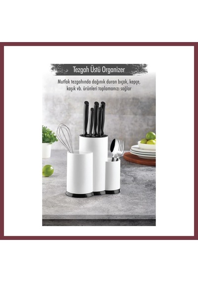 Storeşahin Tezgah Üstü Beyaz Kaşıklık & Bıçaklık & Kepçelik & Organizer Shn0720