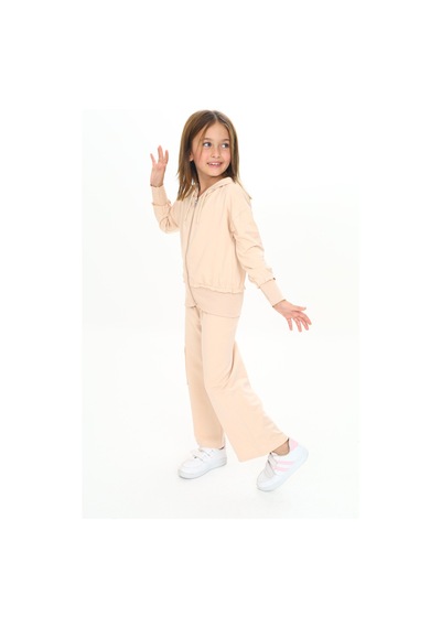 Toontoy Kids Toontoy Kız Çocuk Kapüşonlu Fermuarlı Fırfır Detaylı Eşofman Takım Bej