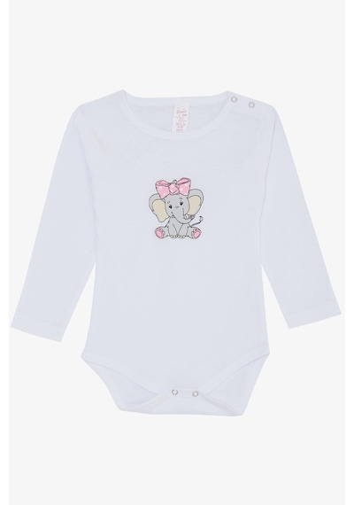 Breeze Kız Bebek Çıtçıtlı Zıbın Body Bandanalı Fil Baskılı 9 Ay-3 Yaş, Beyaz-beyaz Beyaz
