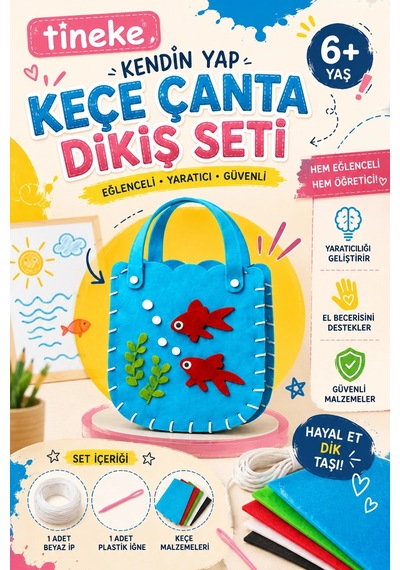 Tineke Kendin Yap Keçe Çanta Dikiş Seti Balıklı Model Çocuk El Sanatları Hobi Seti 6 Yaş+ 1 Ad