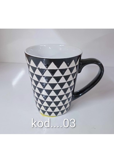Konak Fincan Porselen Kupa 03 Siyah Beyaz