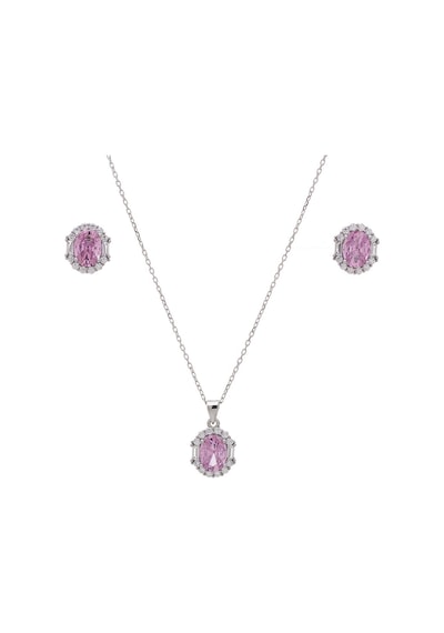 5-8 Mm Pembe Oval Zirkon Taşlı 925 Ayar Gümüş Kadın 2'li Set Gümüş