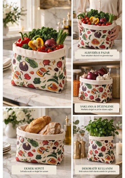 Premium Karışık Sebzeler Desenli Balmumu Sebze Saklama Kesesi 30x30 Cm Çok  Renkli