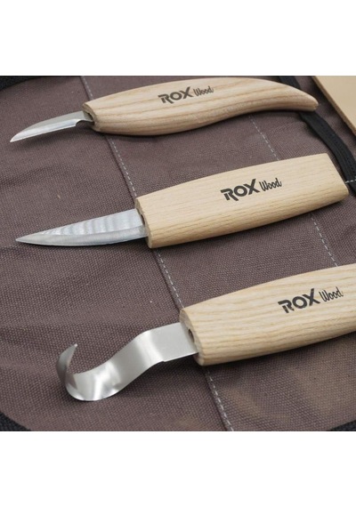 153rox184506 5 Parça Kaşık Oyma Bıçak Seti Kanvas Çanta