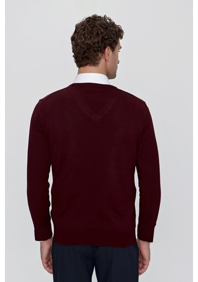 Morven Basic Dinamik Fit Rahat Kesim V Yaka Triko Kazak 99kc017004752 Koyu Bordo