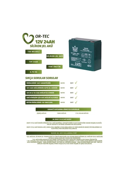 Ortec 12v 24 Ah Elektrikli Motosiklet Aküsü 4'lü Set Jel Akü Elektrikli Bisiklet Aküsü