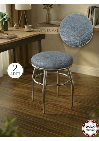 Evko Mobilya Tabure, Bar Taburesi, 2 Adet Tabure, Puf, Bench, Metal Ayaklı Tabure, İç Içe Geçebilen Tabure, Mutfak Balkon Bahçe Taburesi Nıkelajj Gri
