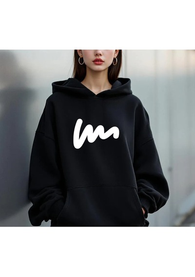 Uyguntarz Unisex W Baskılı Oversize Sweatshirt siyah