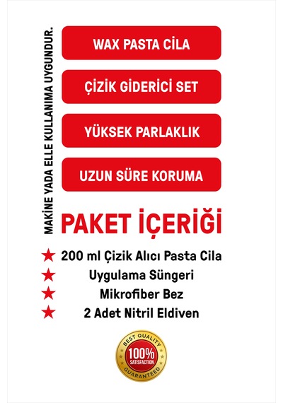 Rts Pasta Cila, Araba Oto Çizik , Parlatıcı, Bakım Seti