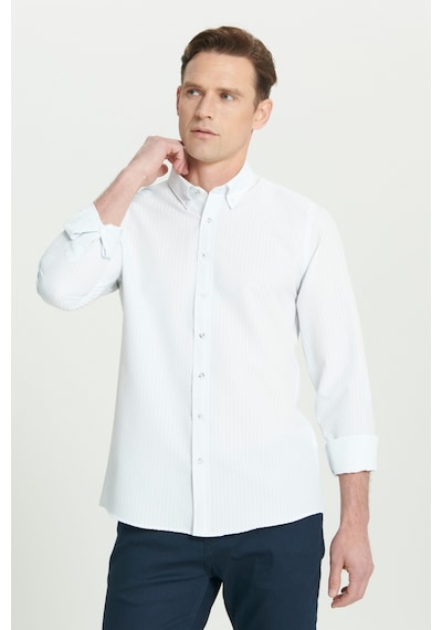 AC&Co / Altınyıldız Classics Erkek Beyaz Slim Fit Dar Kesim Düğmeli Gömlek Yaka Uzun Kollu Gömlek Beyaz