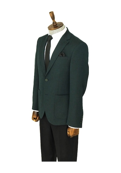 Wessi Kendinden Desenli Slim Fit Sivri Yaka Yeşil Erkek Ceket 001