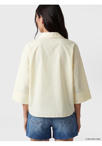 Lcw Vision Sarı Çizgili Oversize Poplin Kadın Gömlek