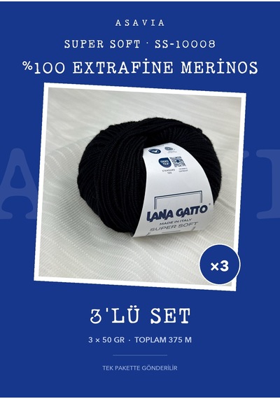 Lana Gatto Super Soft Örgü İpi 3'lü Set 3 X 50 Gr %100 Extrafine Merinos Ss-10008