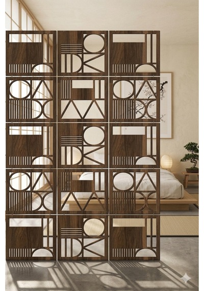Lazer Kesim Paravan, Ahşap Separatör, Oda 4'lü Panel Levha Model08 40 X 40 Cm