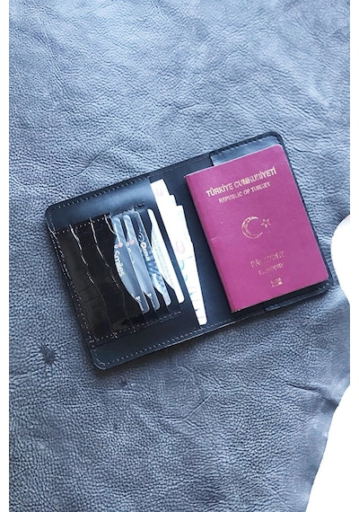 Vip Gift Voyager Hakiki Deri Pasaport Kılıfı Croco Siyah
