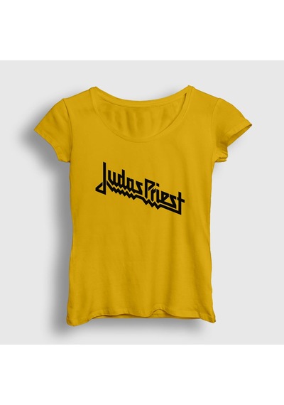Presmono Kadın Logo Judas Priest T-shirt Sarı