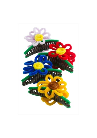 Çiçek Tüylü Mandal Toka 11 Cm Kırmızı