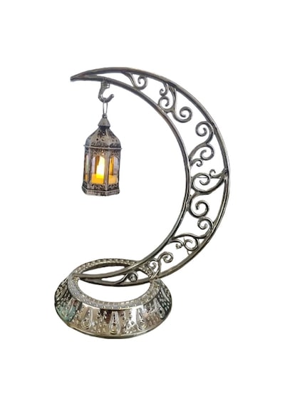 Dodomar 28 Cm Ramazan Dekoratif Masa Üstü Led Lamba Seti - Gümüş Hilal - Kancalı Diğer