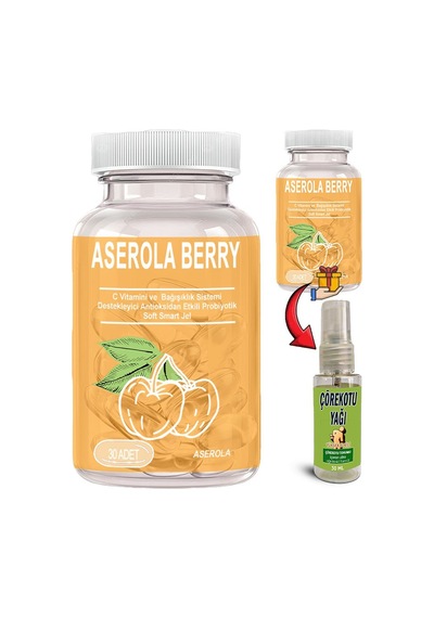 Aserola Berry 2 Ad Aserola Ekstratlı C Vitaminli Probiyotik 30lu Soft Jel Kapsüller + Çörek Otu Yağı
