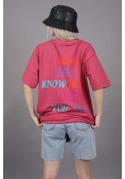 Madmext Pembe Baskılı Oversize Bisiklet Yaka Kadın Tişört-pembe Pembe